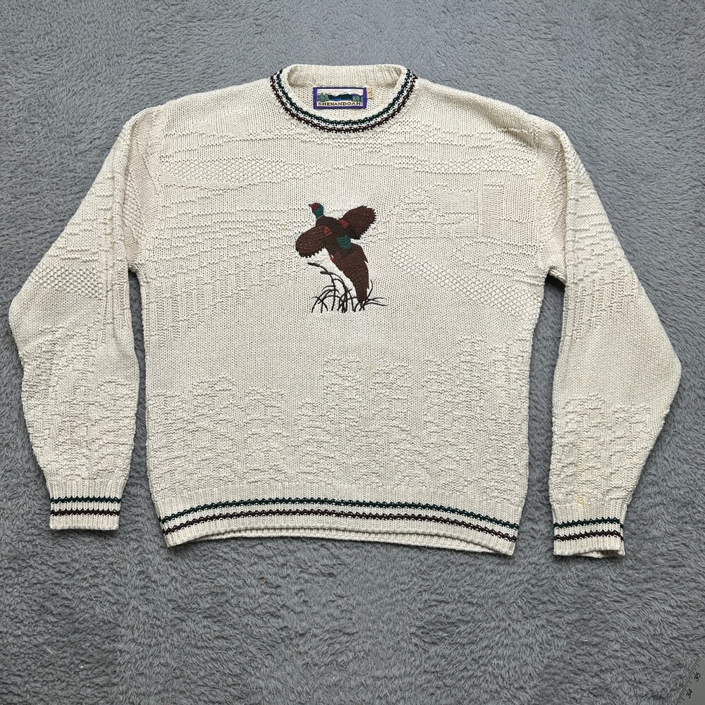 Vintage Shenandoah Sweater Mens XL Beige Pheasant Farm Pullover Crewneck USA